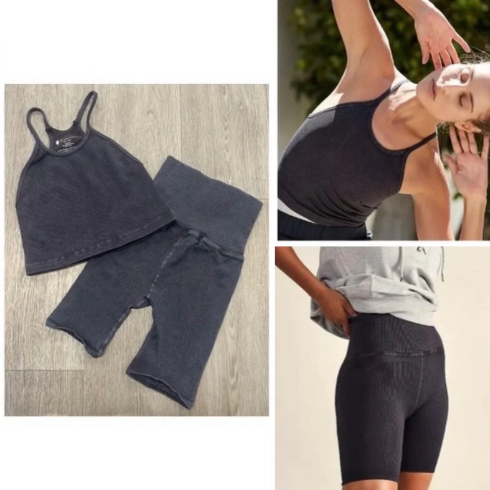 NEW Free People Happiness Runs Long Crop & Biker Short Set - Picture 3 of 10